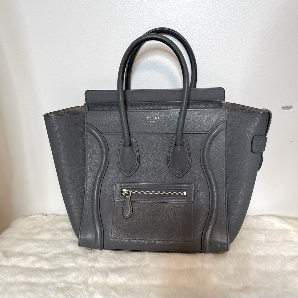 Celine Luggage Bag Drummed Leather Grey